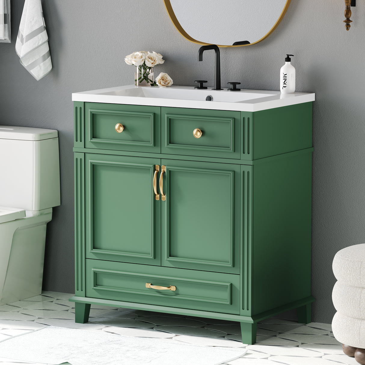 30 inch uncovered bathroom vanity with soft closed door, limited to solid wood frame bathroom storage cabinet green - V.I.P Digital Presence