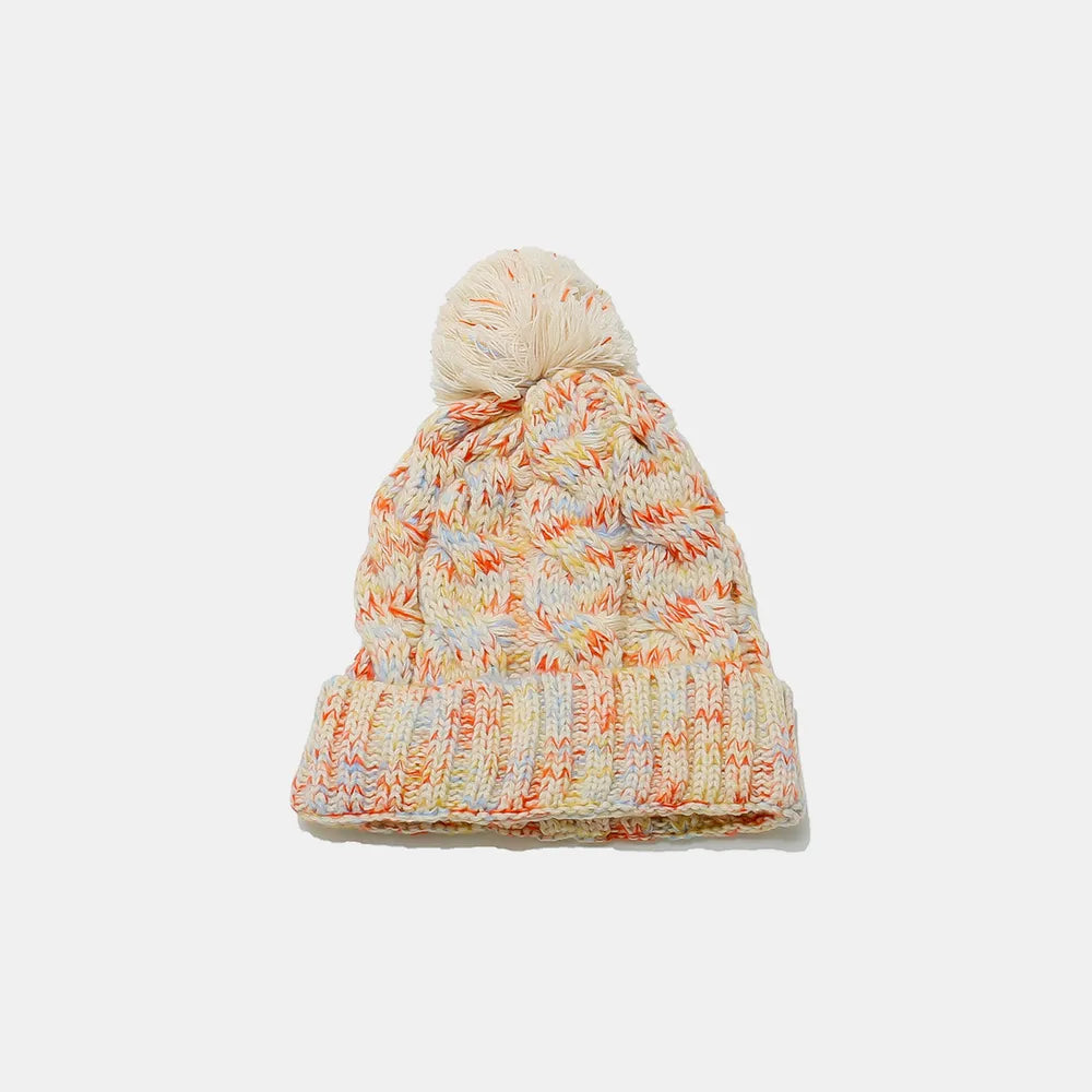 Contrast Cable-Knit Hat with Pompom - V.I.P Digital Presence