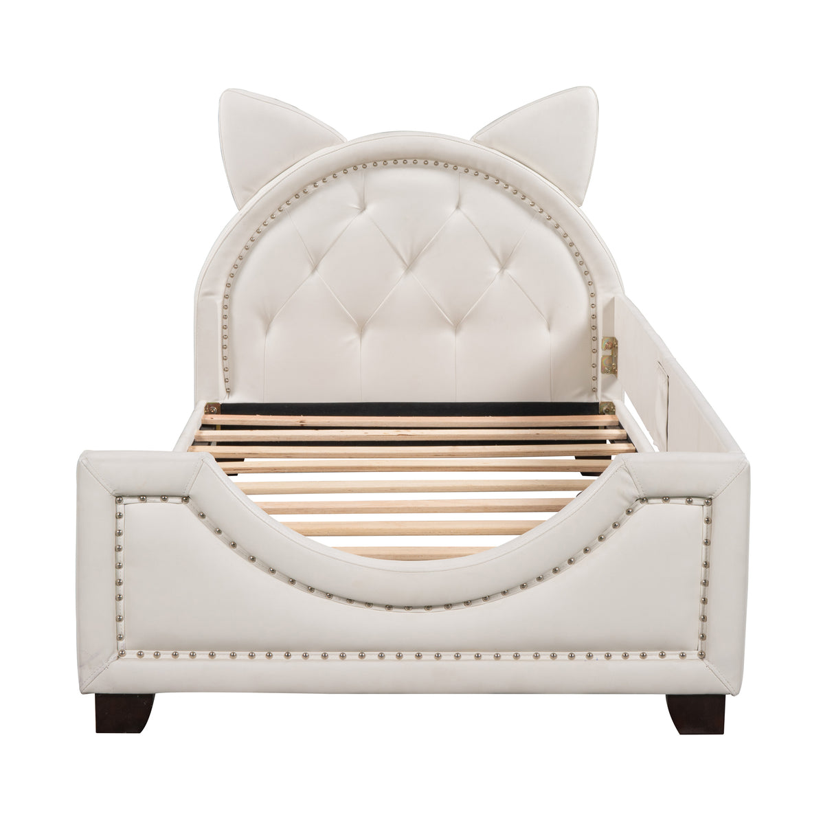 Twin Size Upholstered Daybed with Carton Ears Shaped Headboard White