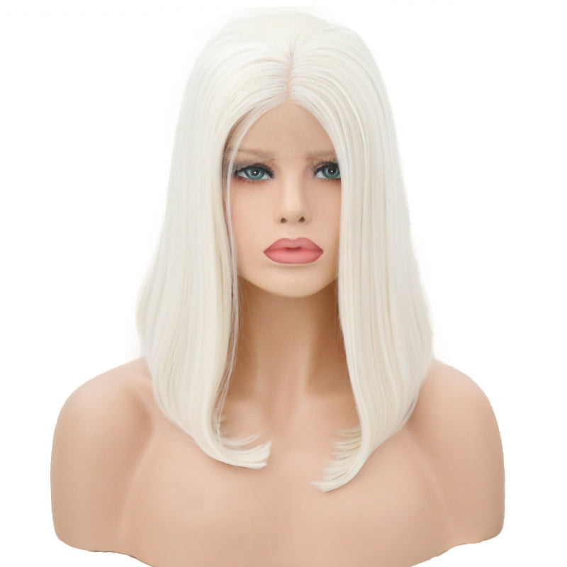 New Ladies 60# Front Lace Bobo Short Curly Lanting Pure White Hair Tail Slightly Curly Wig Headgear - V.I.P Digital Presence