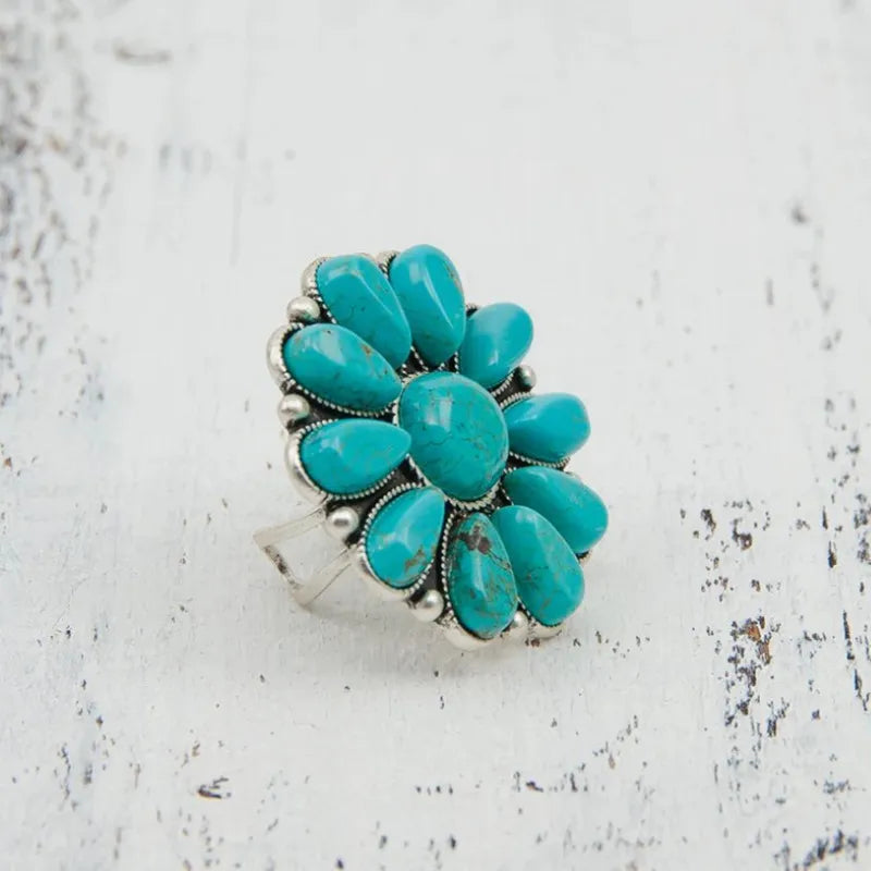 Artificial Turquoise Alloy Flower Ring - V.I.P Digital Presence