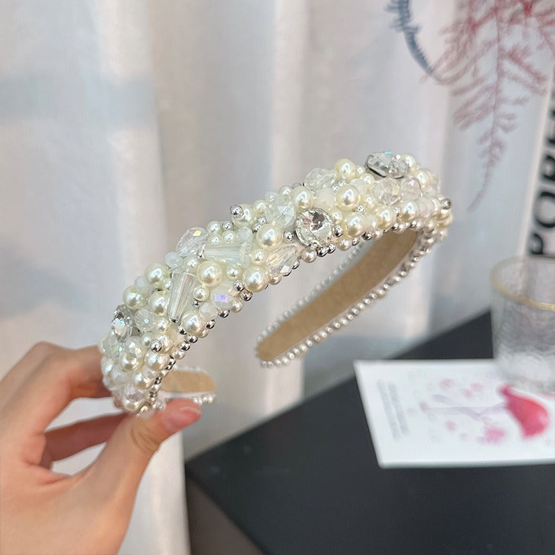 New handmade beaded crystal pearl retro exaggerated internet celebrity hot selling thin edge hair accessories - V.I.P Digital Presence