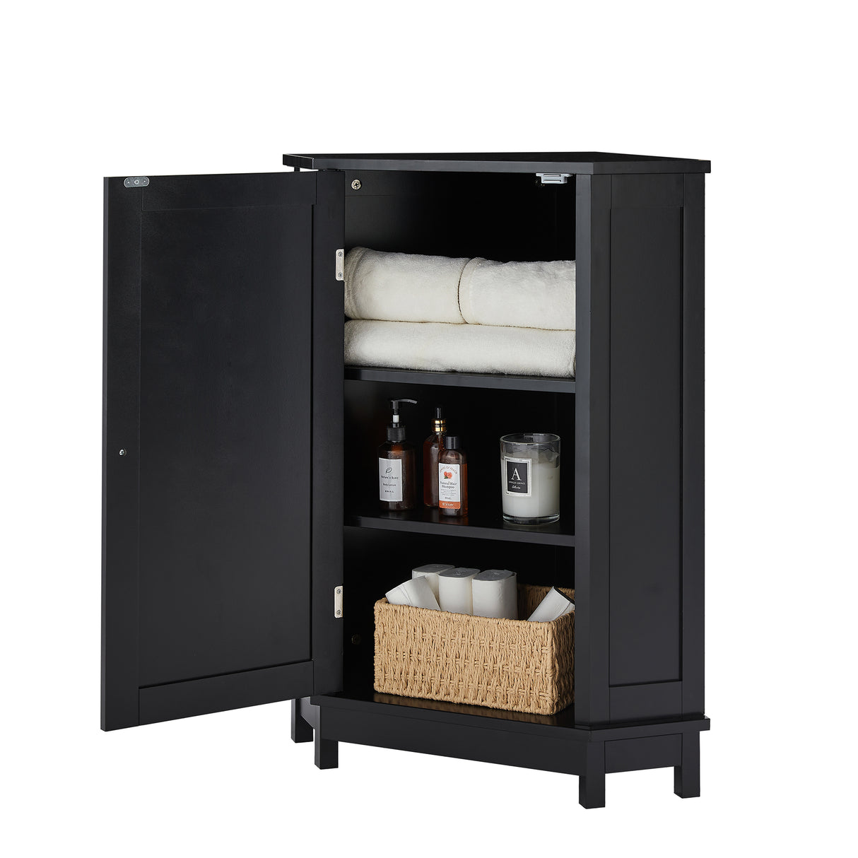 Black Bathroom Cabinet Triangle Corner Storage Cabinet with Adjustable Shelf Modern Style MDF Board - V.I.P Digital Presence