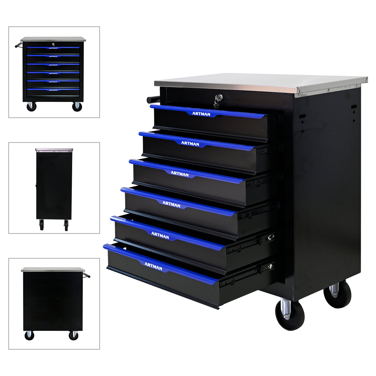 7 DRAWERS MULTIFUNCTIONAL TOOL CART WITH WHEELS-BLACK+BLUE - V.I.P Digital Presence