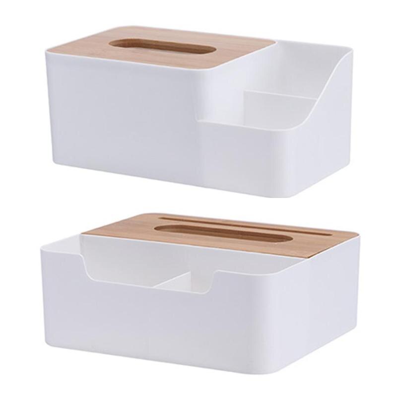 Multi-functional Plastic Tissue Box with Bamboo Wooden Cover Phone Slot Home Kitchen Napkin Case Holder Storage Decoration - V.I.P Digital Presence