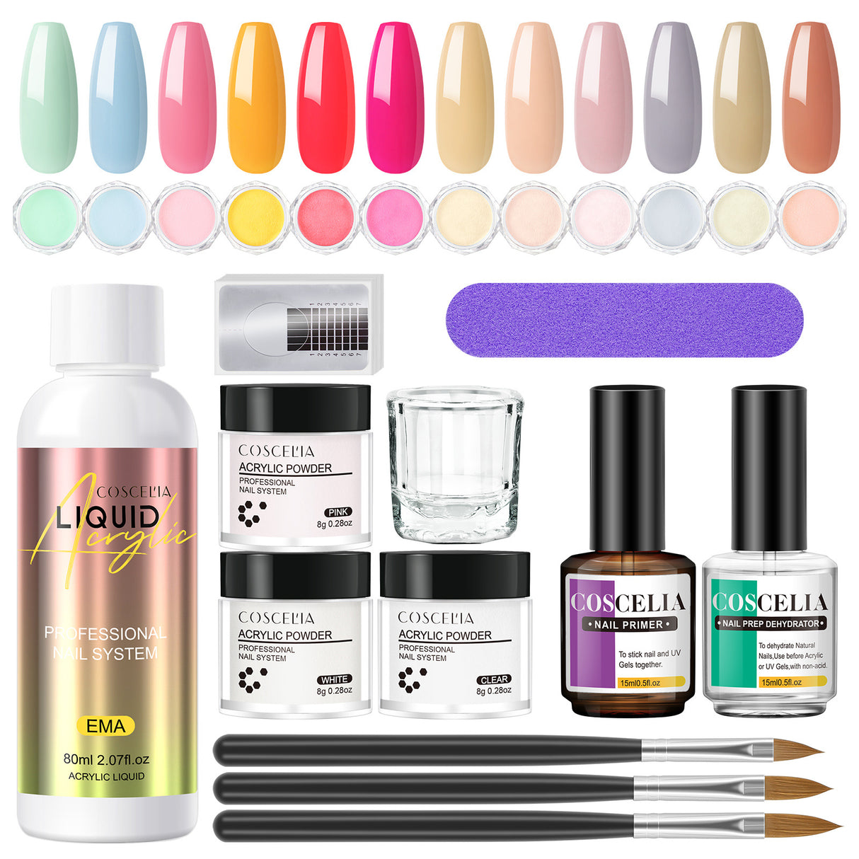 COSCELIA New 9 Color Crystal Color Powder 30Ml Crystal Liquid Desiccant Anastomosis Agent Set Nail Brush Full Set - V.I.P Digital Presence