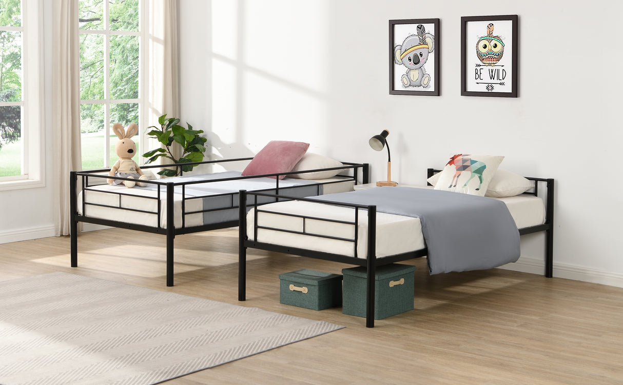 Double decker bed, size above twin bed, with 2 ladders and full-length guardrail, metal, storage space, black - V.I.P Digital Presence