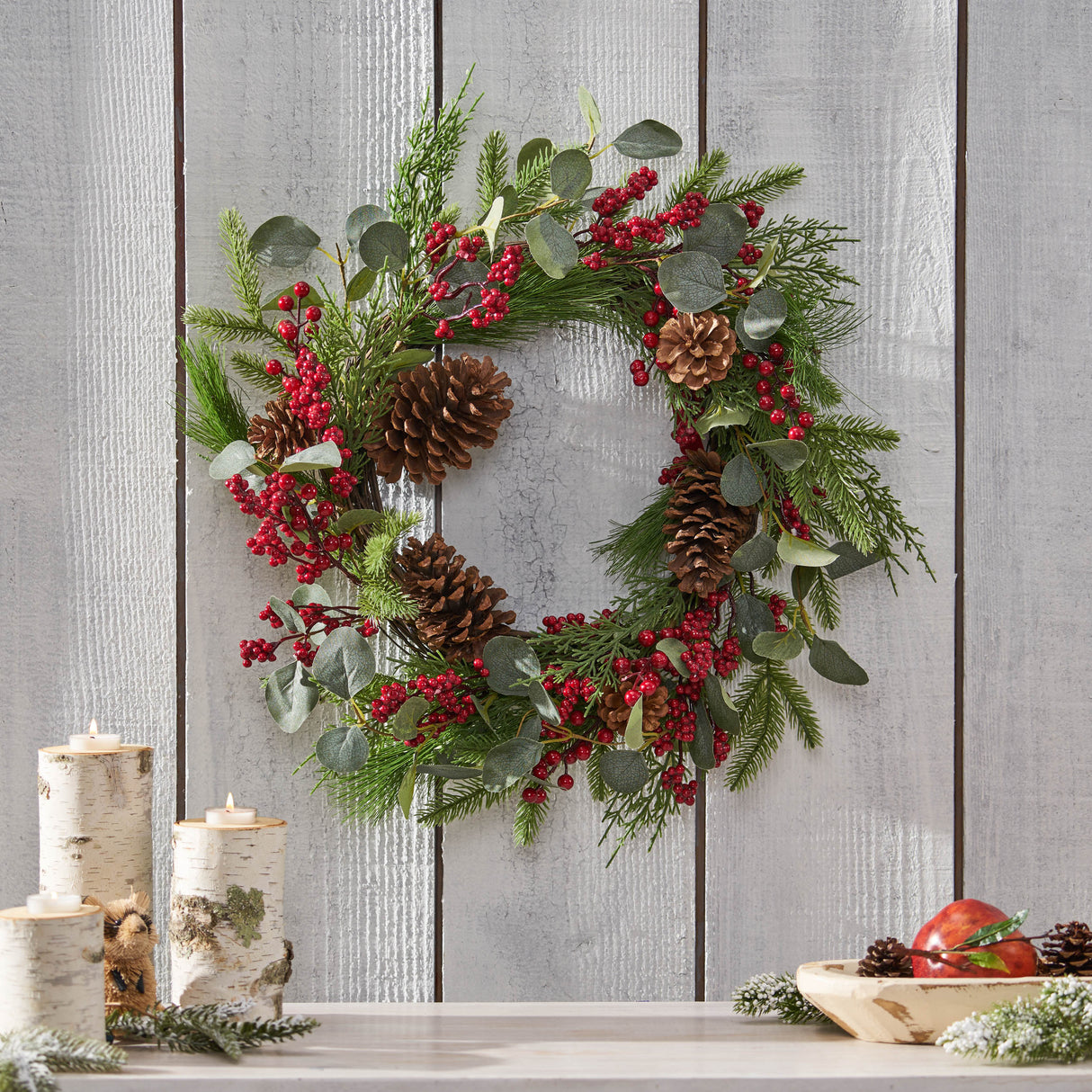 22" BERRY/EUCALYPTUS/PINECONE WREATH - V.I.P Digital Presence