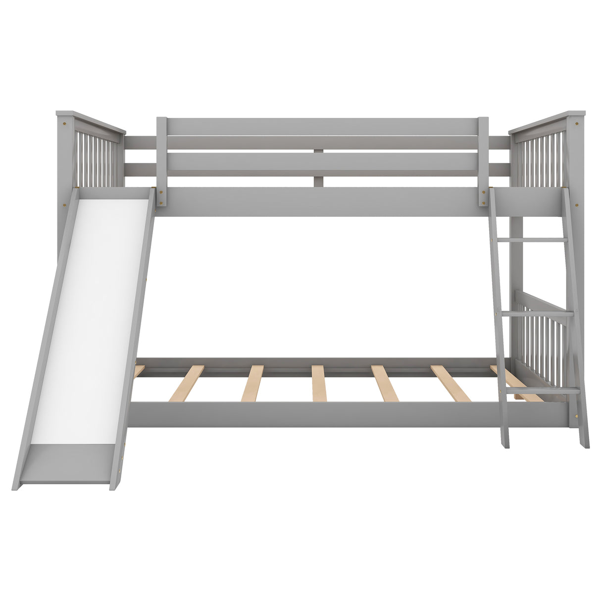 Full over Full Bunk Bed with Convertible Slide and Ladder Gray