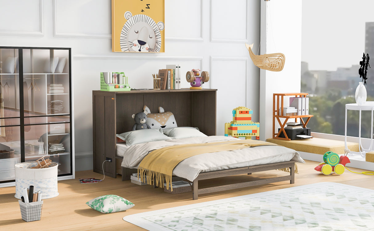 Queen Size Murphy Bed with Built-In Charging Station Antique Grey