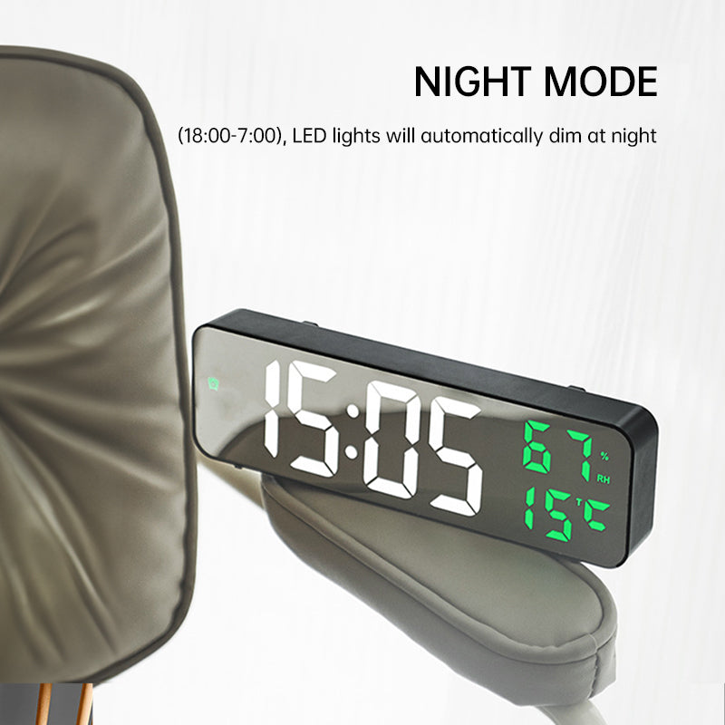 9-Inch Digital Wall Clock: Temp/Humid, Night Mode, Snooze, 12/24H, USB Plug-in LED Alarm Clock - V.I.P Digital Presence