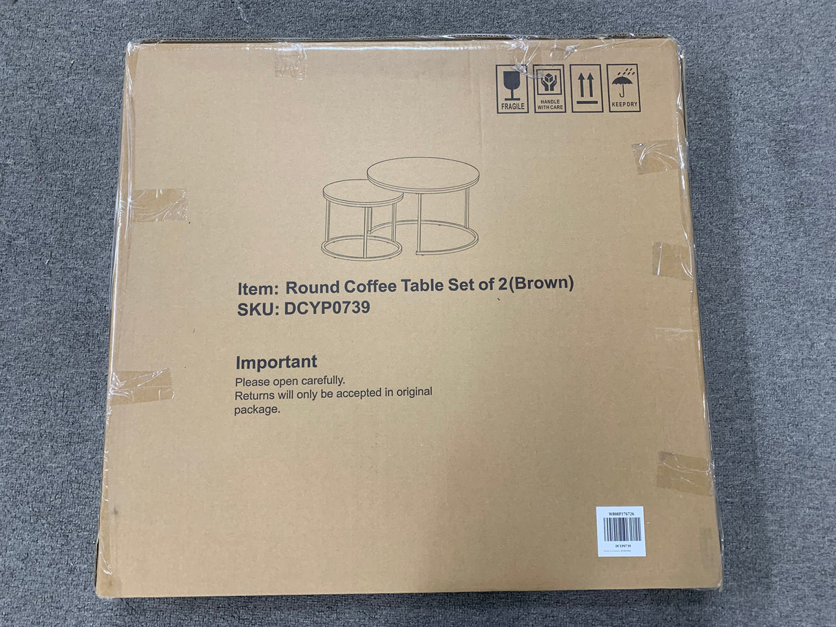 A set of nested coffee tables, 27.6-inch round coffee table, industrial wood veneer, with sturdy metal frame (brown) - V.I.P Digital Presence