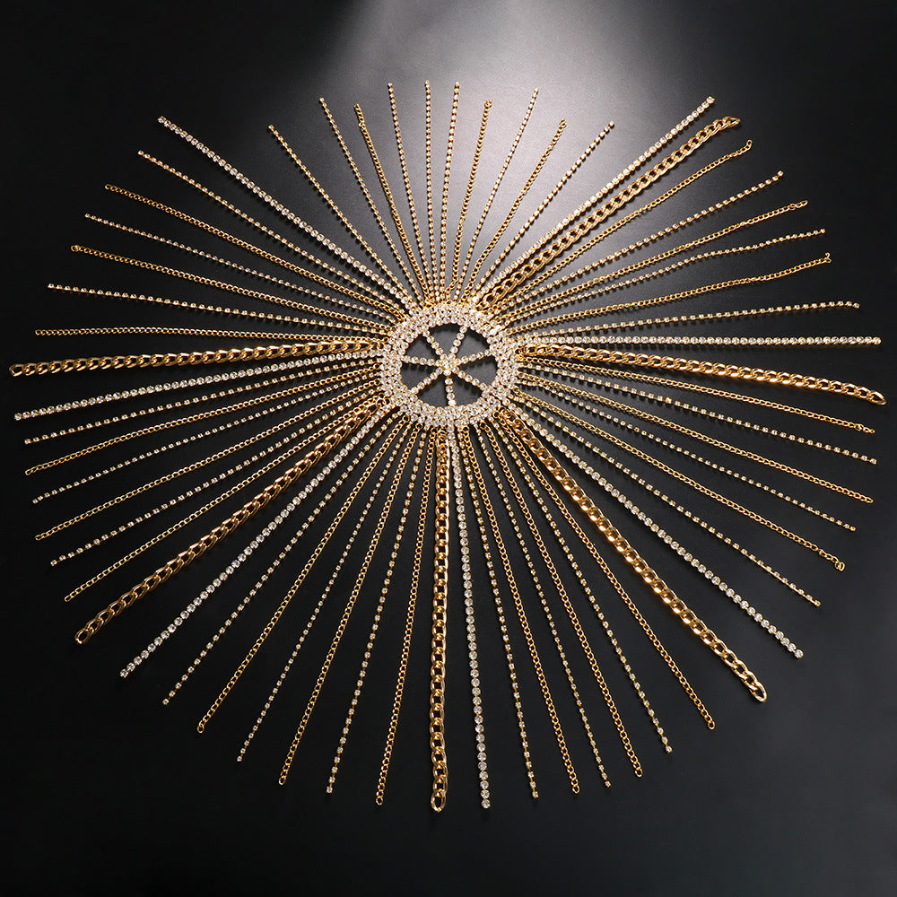 European and American style tassel hair chain punk style metal chain rhinestone hair accessory exaggerated headband hair chain - V.I.P Digital Presence