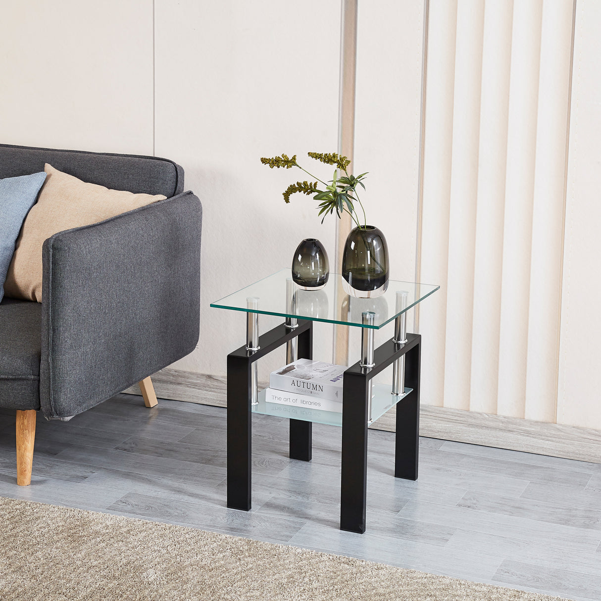 Tempered Transparent Glass End Table 2-Layers Small Table with Storage Living Room Side Table - V.I.P Digital Presence