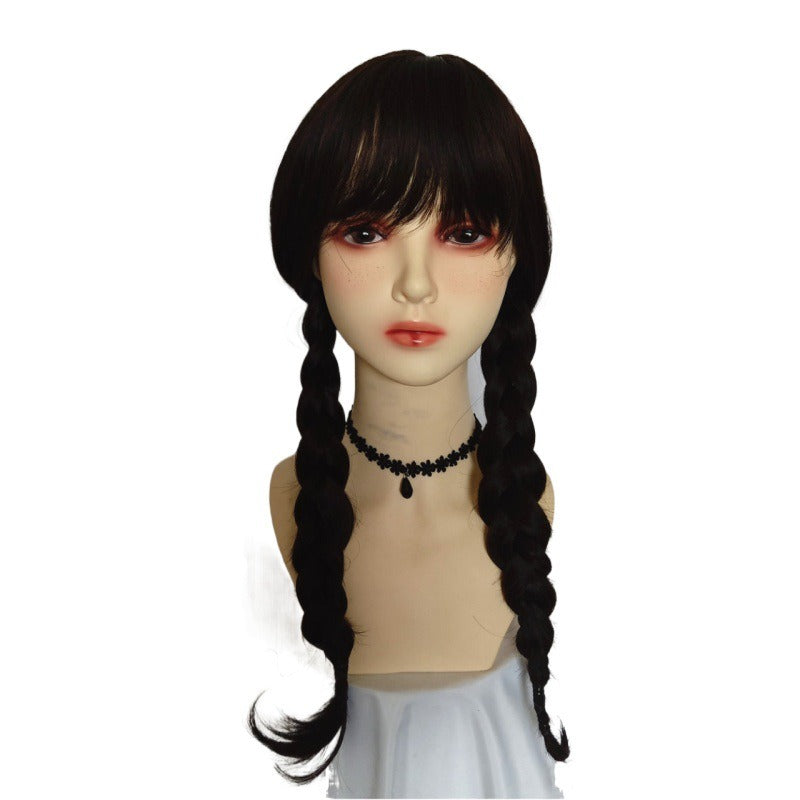 Addams Family Animated Wig Black Double Ponytail Braid Wig - V.I.P Digital Presence