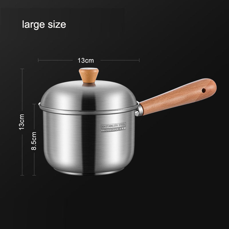 304 stainless steel milk pot, instant noodle pot, household wooden handle dormitory small soup pot, milk heating baby food pot - V.I.P Digital Presence
