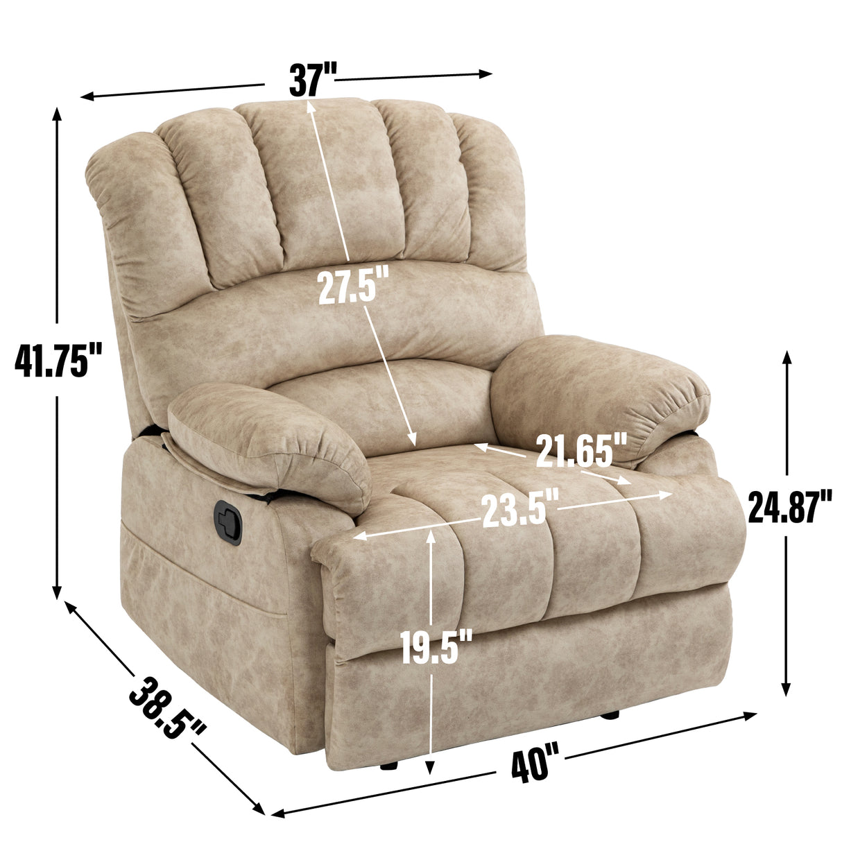 Large Manual Recliner Chair in Fabric for Living Room, Beige - V.I.P Digital Presence