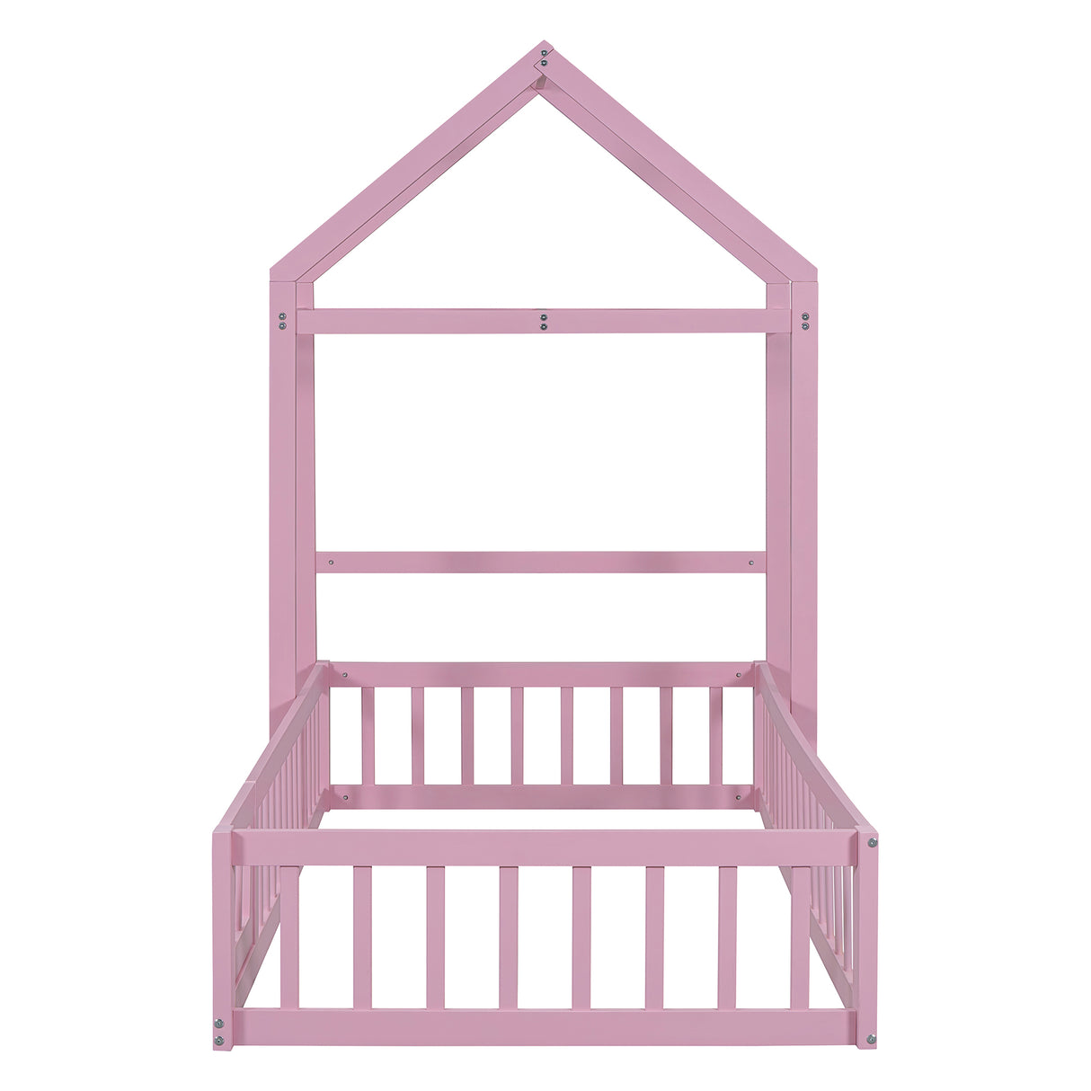 Wooden Twin Size Children's Bed with Detachable Headboard and Integrated Clothes Drying Rack, Pink - V.I.P Digital Presence