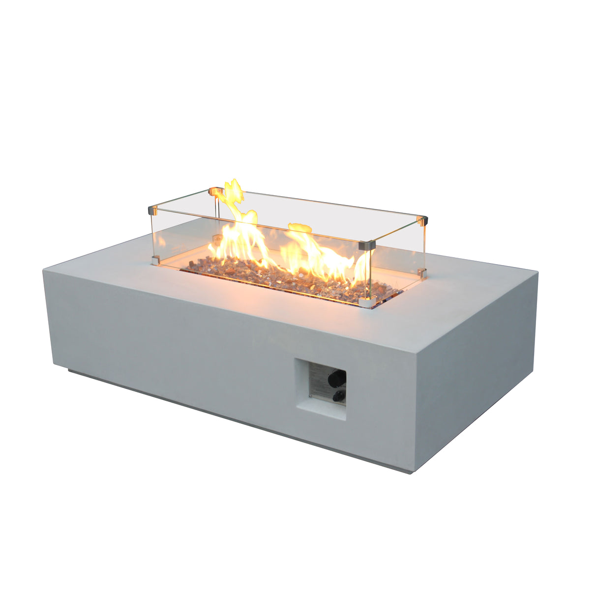 52 Inch Outdoor Concrete Propane gas rectangle Fire Pit table in Antique white color - V.I.P Digital Presence