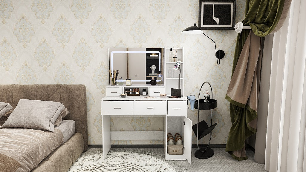Smart mirror dressing table with drawers and storage cabinets, dressing table with bedroom dressing table, changing room