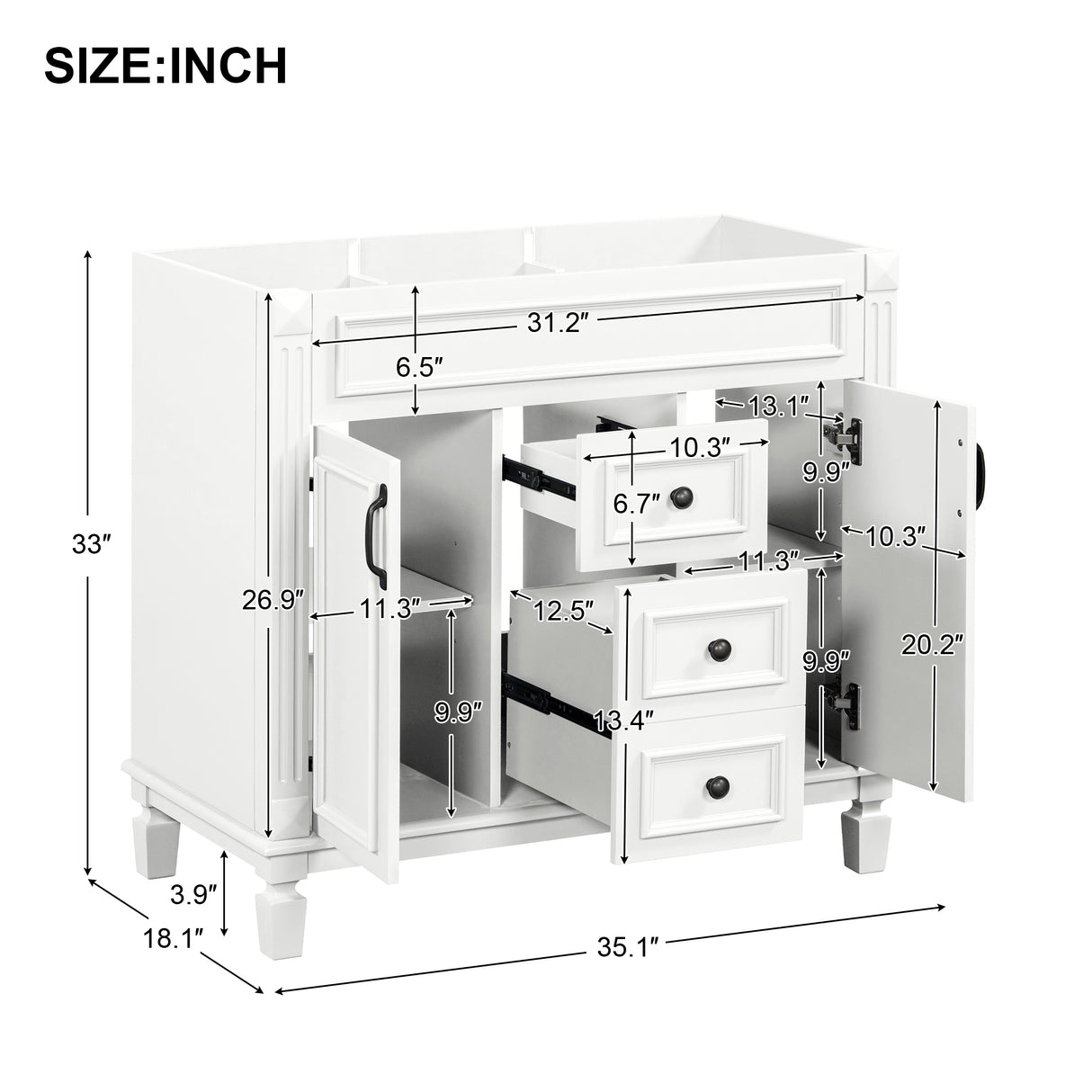 36'' Bathroom Vanity without Top Sink Cabinet only Modern Bathroom Storage Cabinet with 2 Soft Closing Doors and 2 Drawers - V.I.P Digital Presence