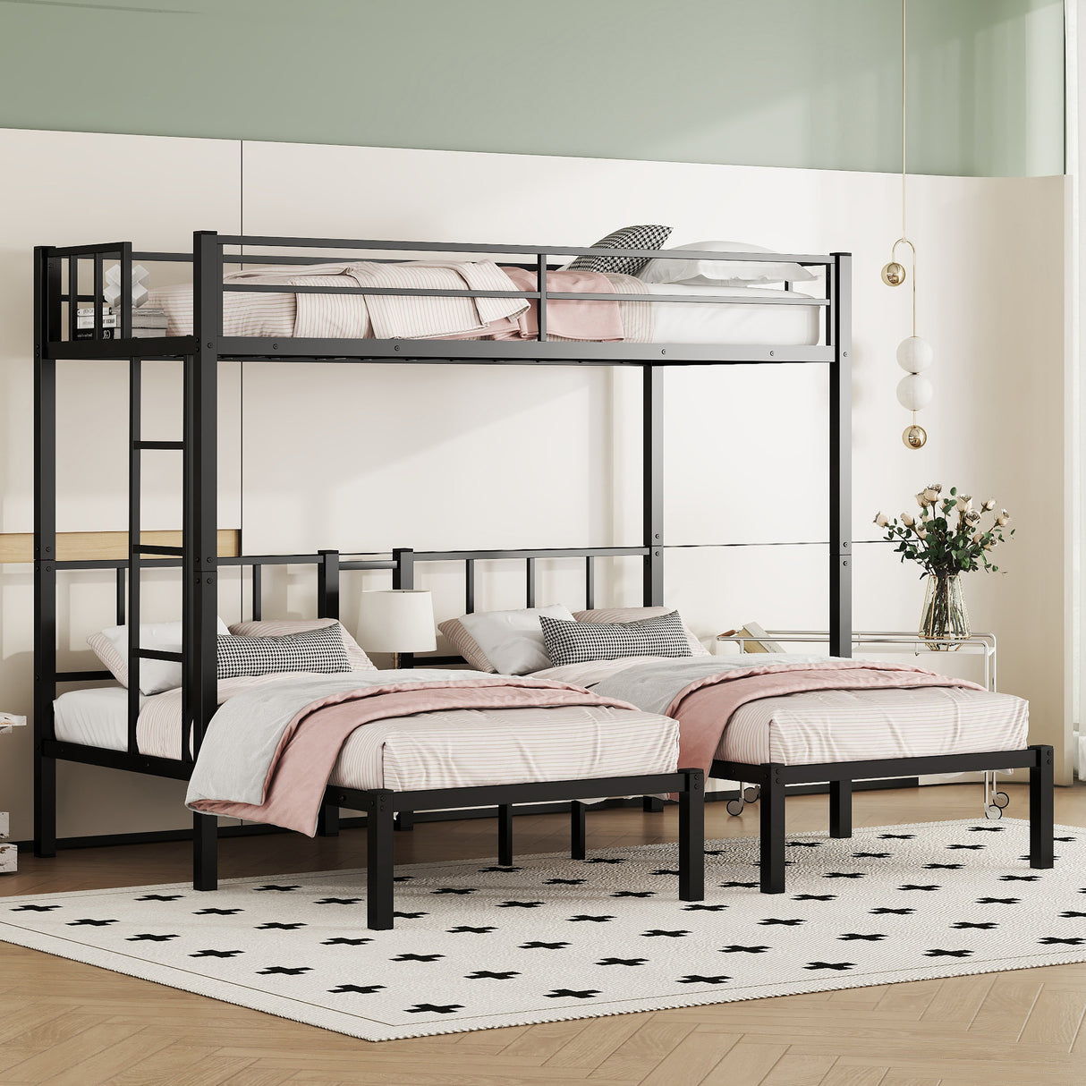 Twin over Twin & Twin Bunk Beds for 3, Twin XL over Twin & Twin Bunk Bed Metal Triple Bunk Bed, Black - V.I.P Digital Presence