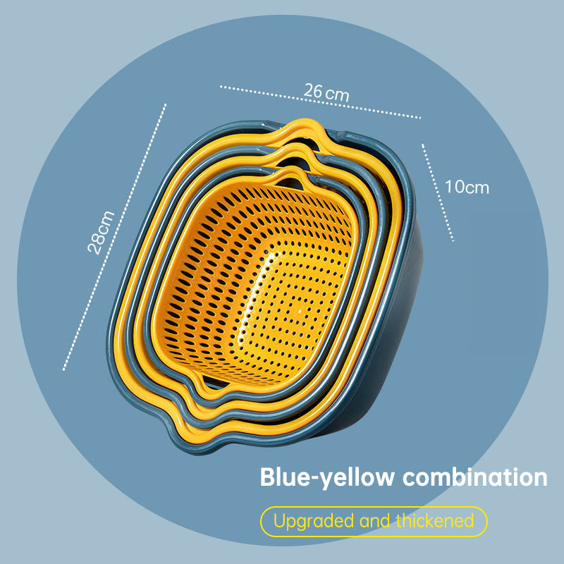 Six-Piece Set Of Multifunctional Kitchen Plastic Double Layer Household Basket Vegetable Washing Basket Large Drainage Basket - V.I.P Digital Presence