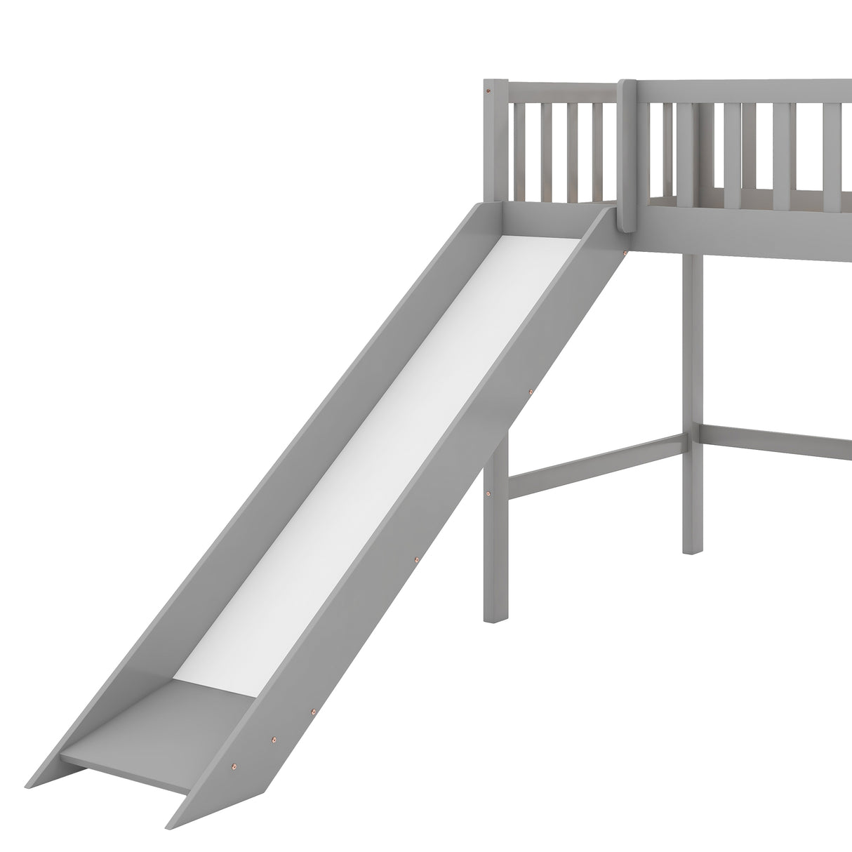 Twin Size Low Loft Bed with Ladder and Slide Gray