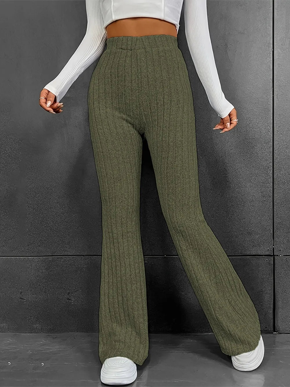 Fashionable and casual solid color micro flared high waisted pants for women - V.I.P Digital Presence