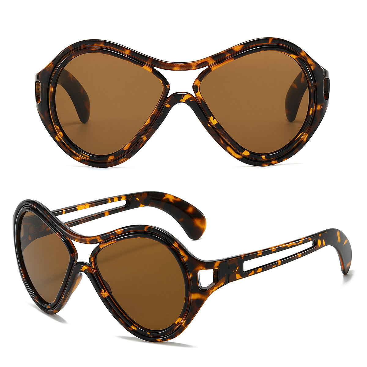 New European and American Sunglasses for Women UV400 Fashion Double Beam Round Frame Personalized PC Hollow Sunscreen Sunglasses - V.I.P Digital Presence