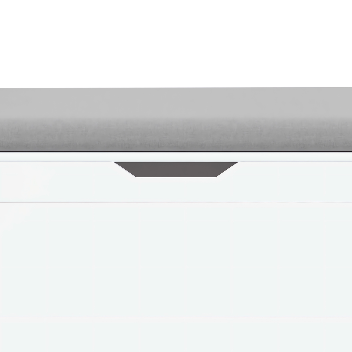 A white rubber wood children's toy box with soft cushioned seats, stools, flip covers, and safety hinges for toy storage