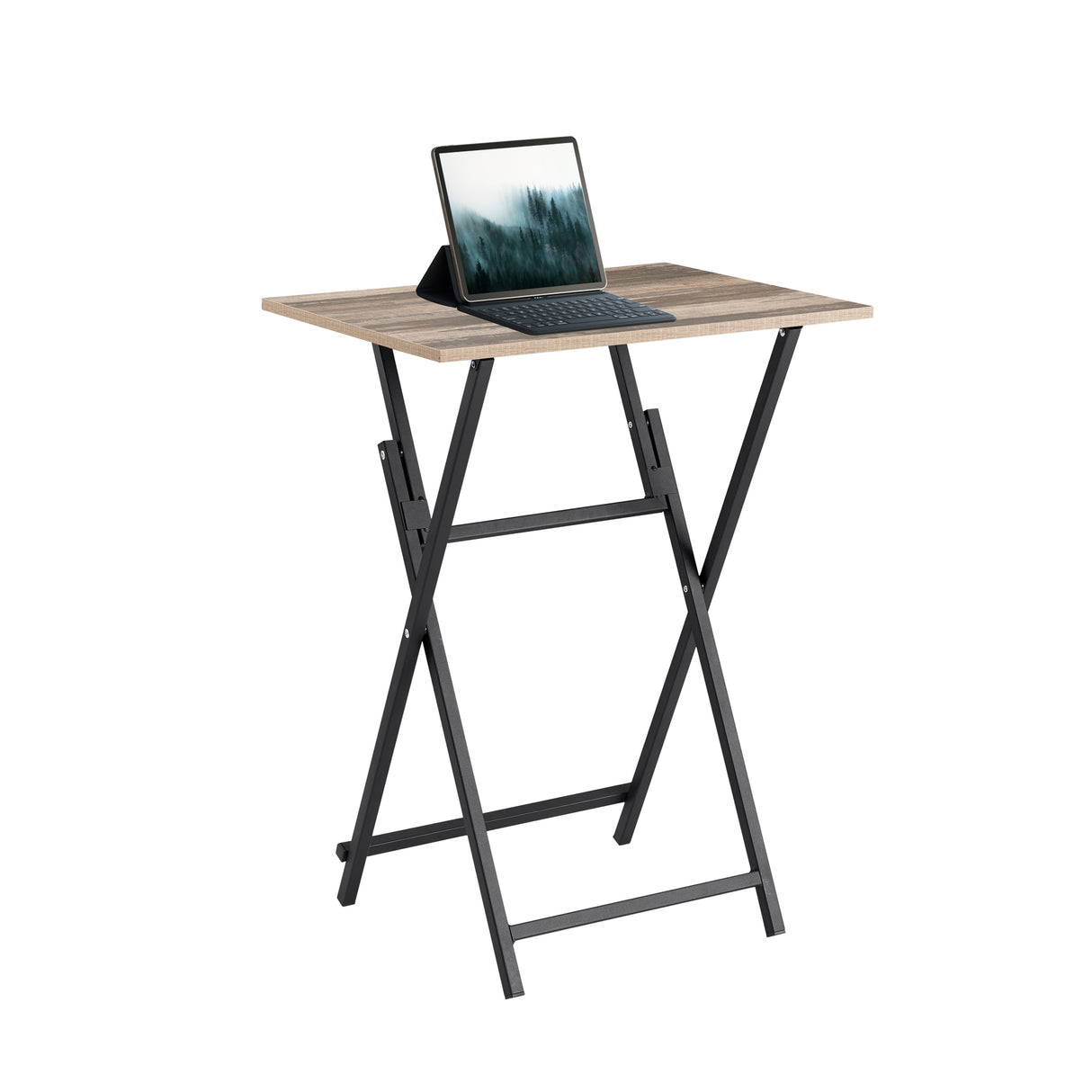 Rustic Brown and Black Single Dinning folding tray, TV Dinner Folding Tray, Industrial Side Table for Eating at Couch, Foldable