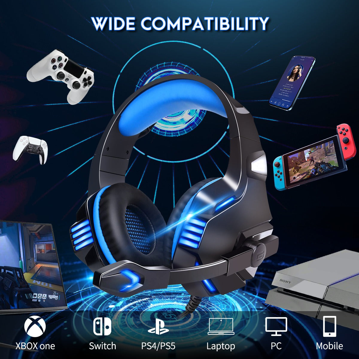 Head mounted gaming headphones RGB headphones wired headphones mobile phones computers subwoofers - V.I.P Digital Presence
