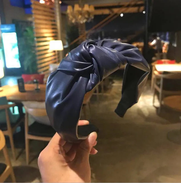 Solid color PU leather wide edge headband with smooth surface - V.I.P Digital Presence