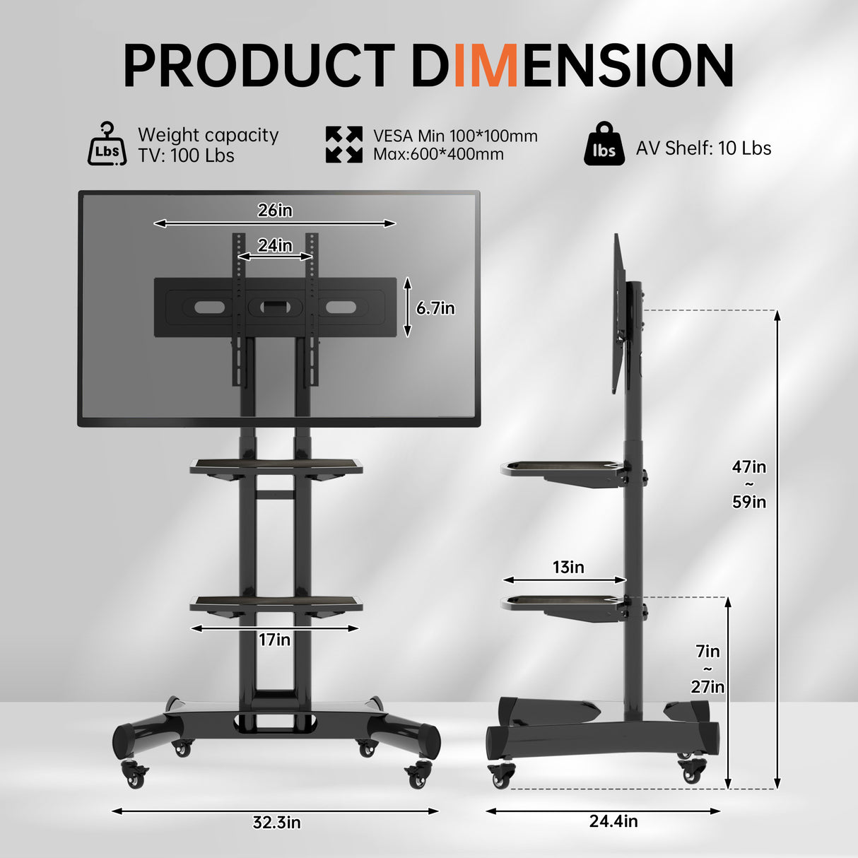 FANCO Universal Rotating TV Stand, suitable for 32-80 inch TVs, adjustable tilt height, maximum VESA 600x400mm (black) - V.I.P Digital Presence