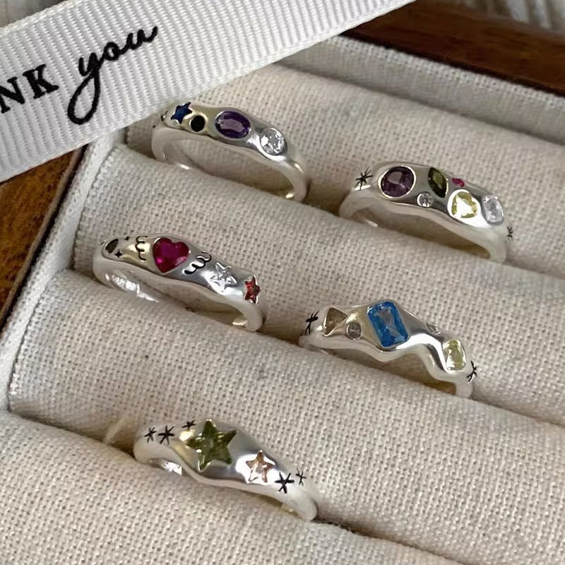 Dopamine love colored zircon diamond ring female niche index finger high-end fashion personality open ring - V.I.P Digital Presence