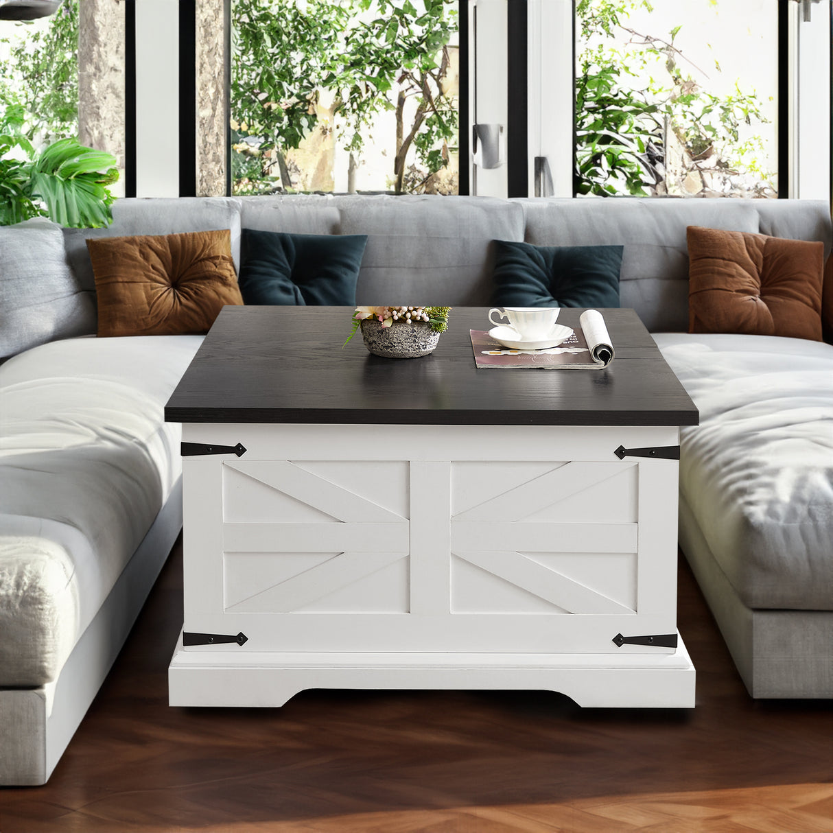 Farmhouse Coffee Table & End Table Barn design Center Table Rustic Cocktail Table with Hinged Lift Top and End Table - V.I.P Digital Presence