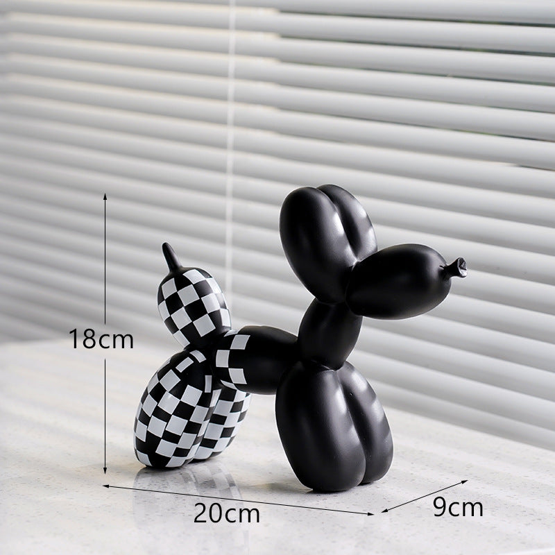 New black and white plaid balloon dog ornaments creative TV cabinet wine cabinet living room porch resin crafts - V.I.P Digital Presence
