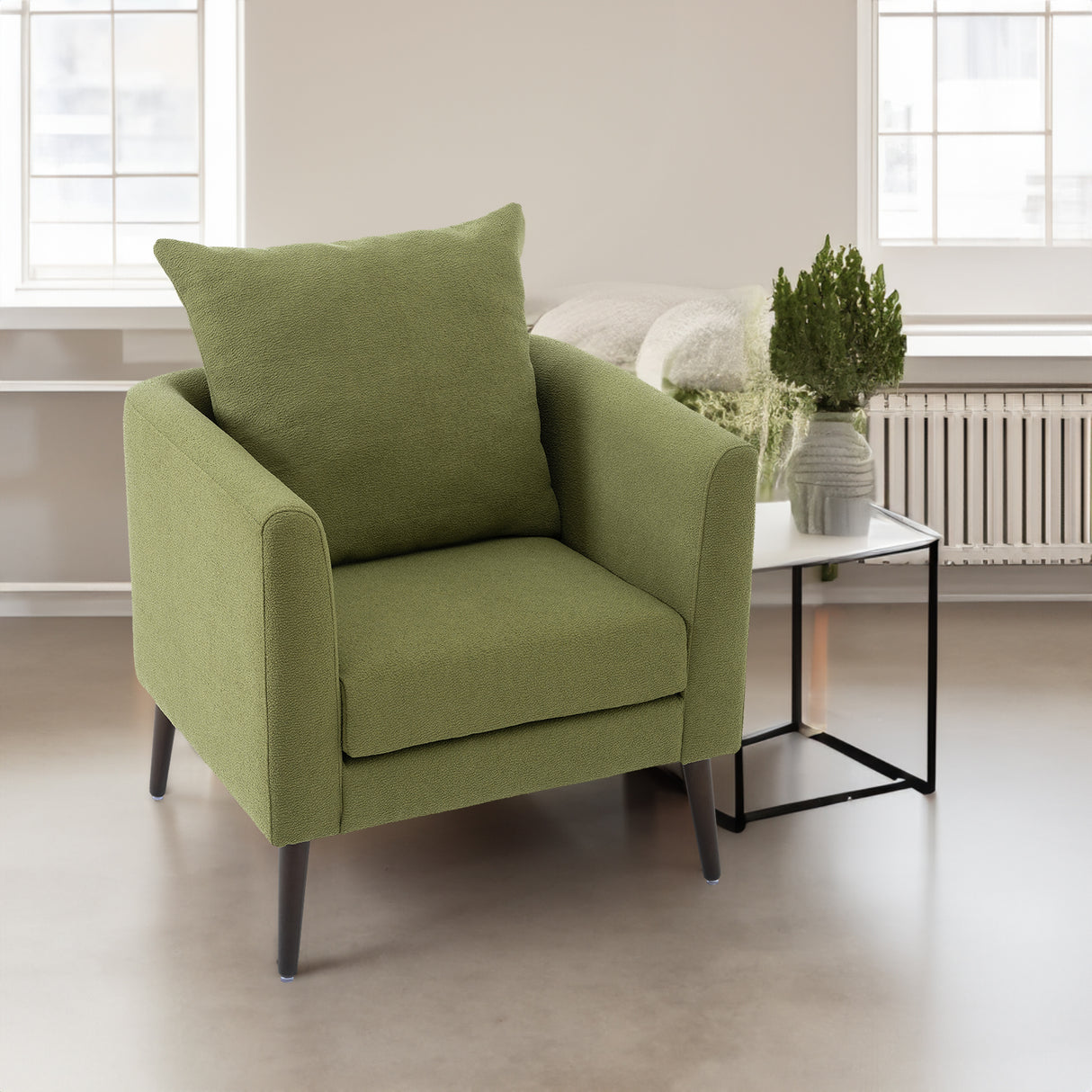 Barrel Chair, modern style chair, fabric armchair, club chair, solid wood leg cushion armchair, olive green waist pillow - V.I.P Digital Presence