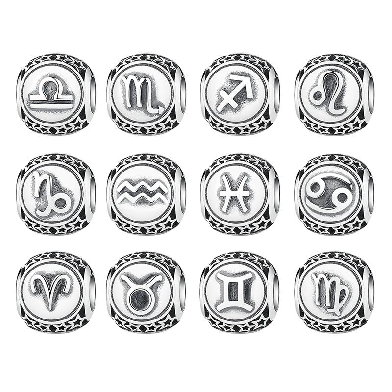 BAMOER 925 Sterling Silver Aquarius Star Sign Zodiac Beads Charms fit Bracelets PSC048 - V.I.P Digital Presence
