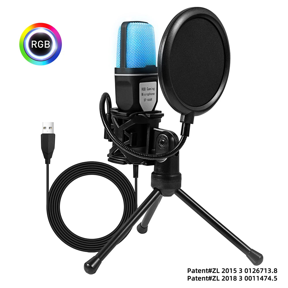 SF-666R condenser microphone RGB seven color luminous microphone with shock mount USB computer game - V.I.P Digital Presence