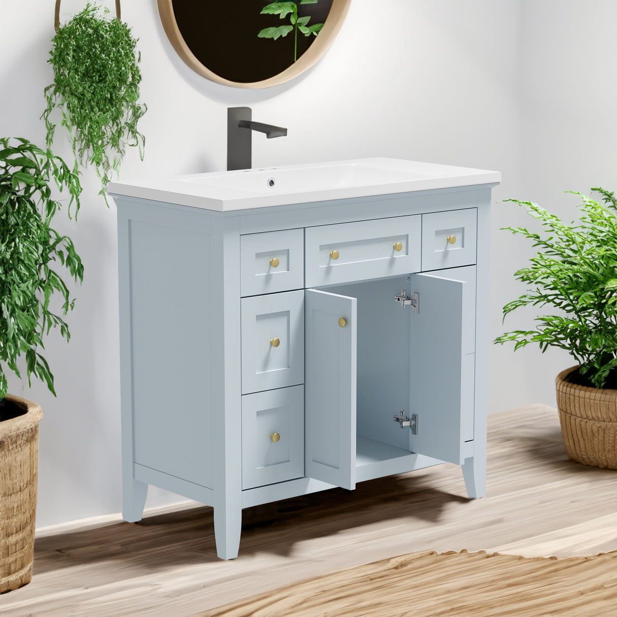 36 inch bathroom vanity with resin sink combination set with 6 drawers and 2 cabinets, storage cabinet vanity set, light blue - V.I.P Digital Presence