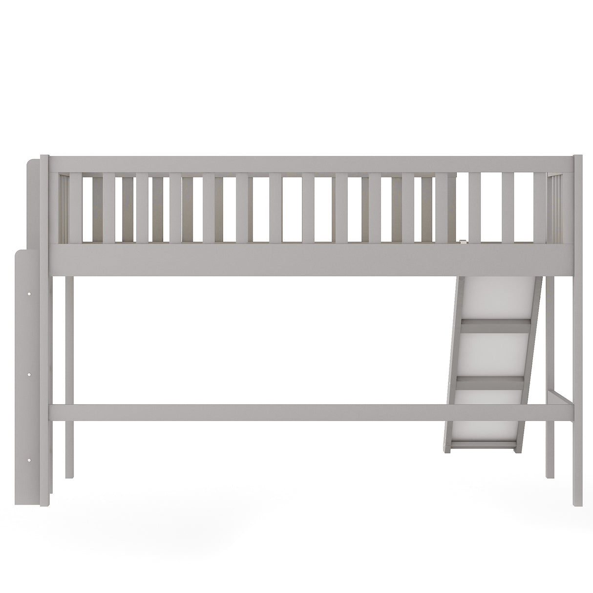 Twin Size Low Loft Bed with Ladder and Slide Gray