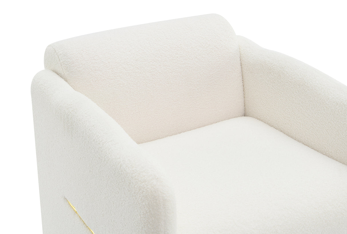 Armchair with wavy armrests, metal decorations on both sides of the armrests, made of Teddy cloth, white - V.I.P Digital Presence