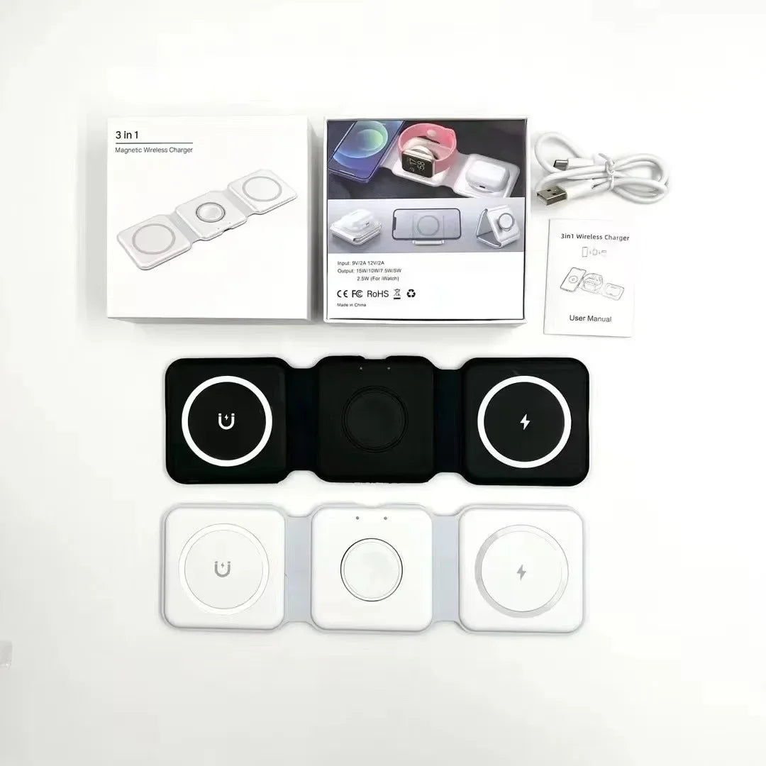 3-in-1 Magnetic Multi-function Charger Folding Wireless Charger for Xiaomi Apple Phone Headset Watch Airpods Charger - V.I.P Digital Presence