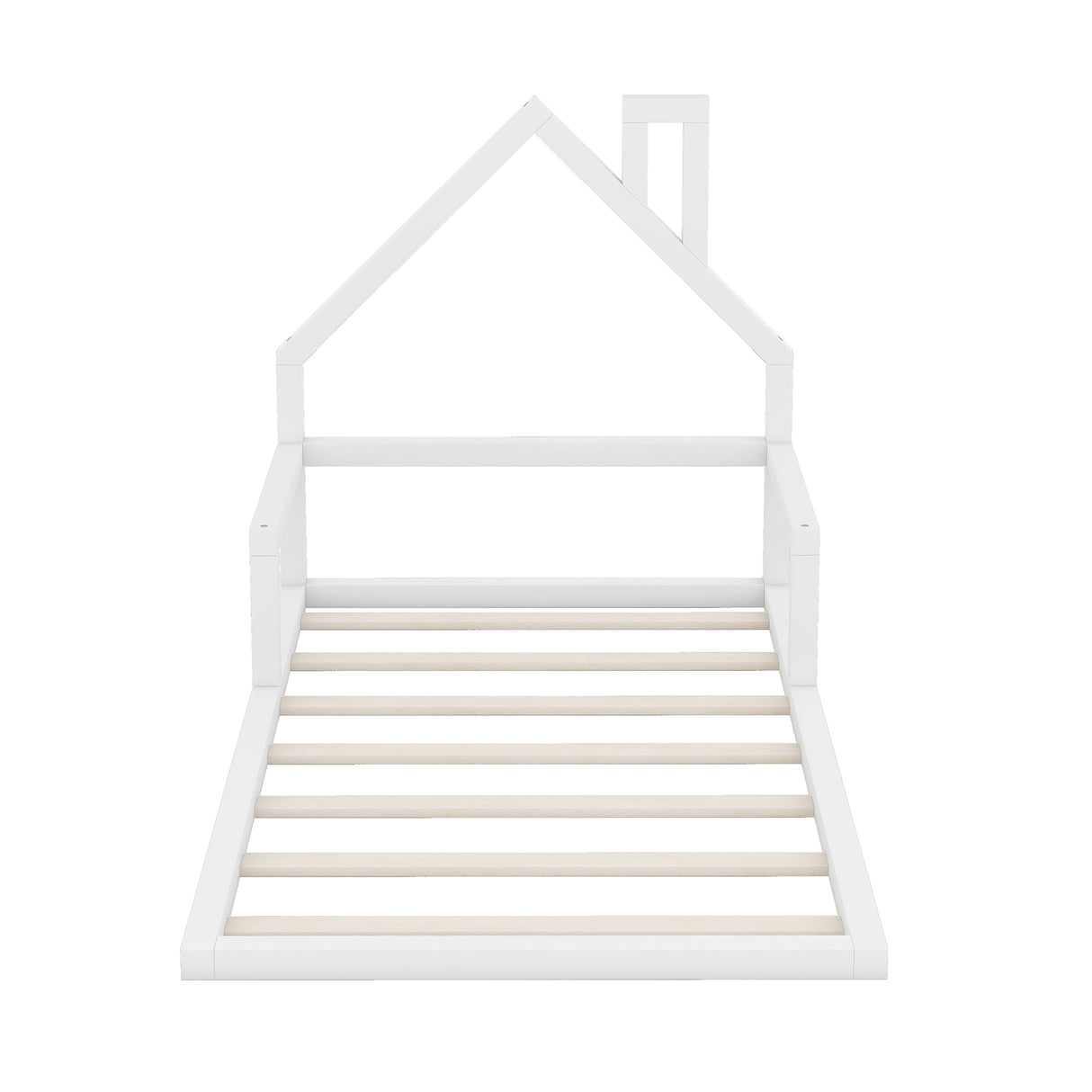 Twin Size Wood Floor Bed with House-shaped Headboard White