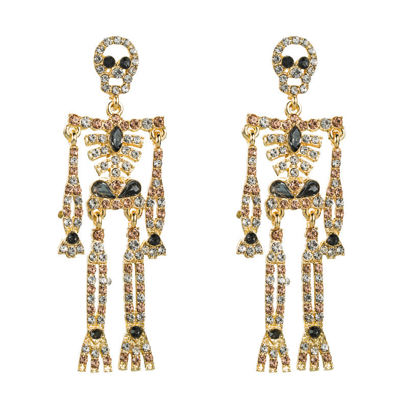 European and American style skull skeleton alloy inlaid rhinestone earrings female personality long exaggerated earrings earrings - V.I.P Digital Presence