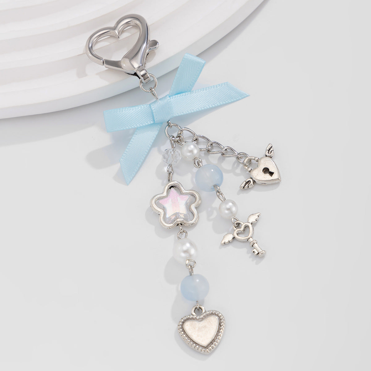 Little Fresh Love Bow Ribbon Keychain Sweet Wind Imitation Pearl Alloy Pendant - V.I.P Digital Presence