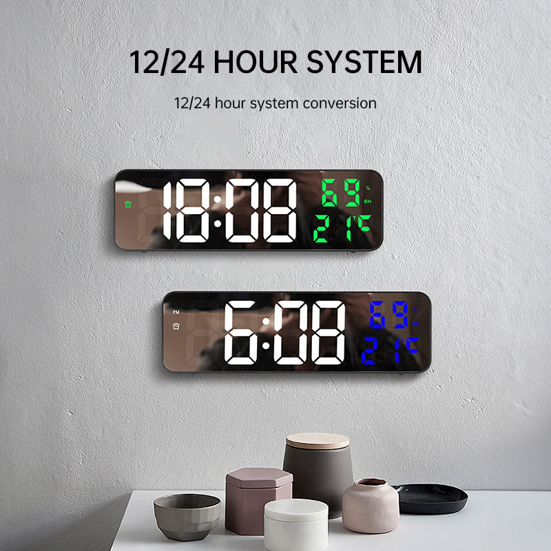 9-Inch Digital Wall Clock: Temp/Humid, Night Mode, Snooze, 12/24H, USB Plug-in LED Alarm Clock - V.I.P Digital Presence