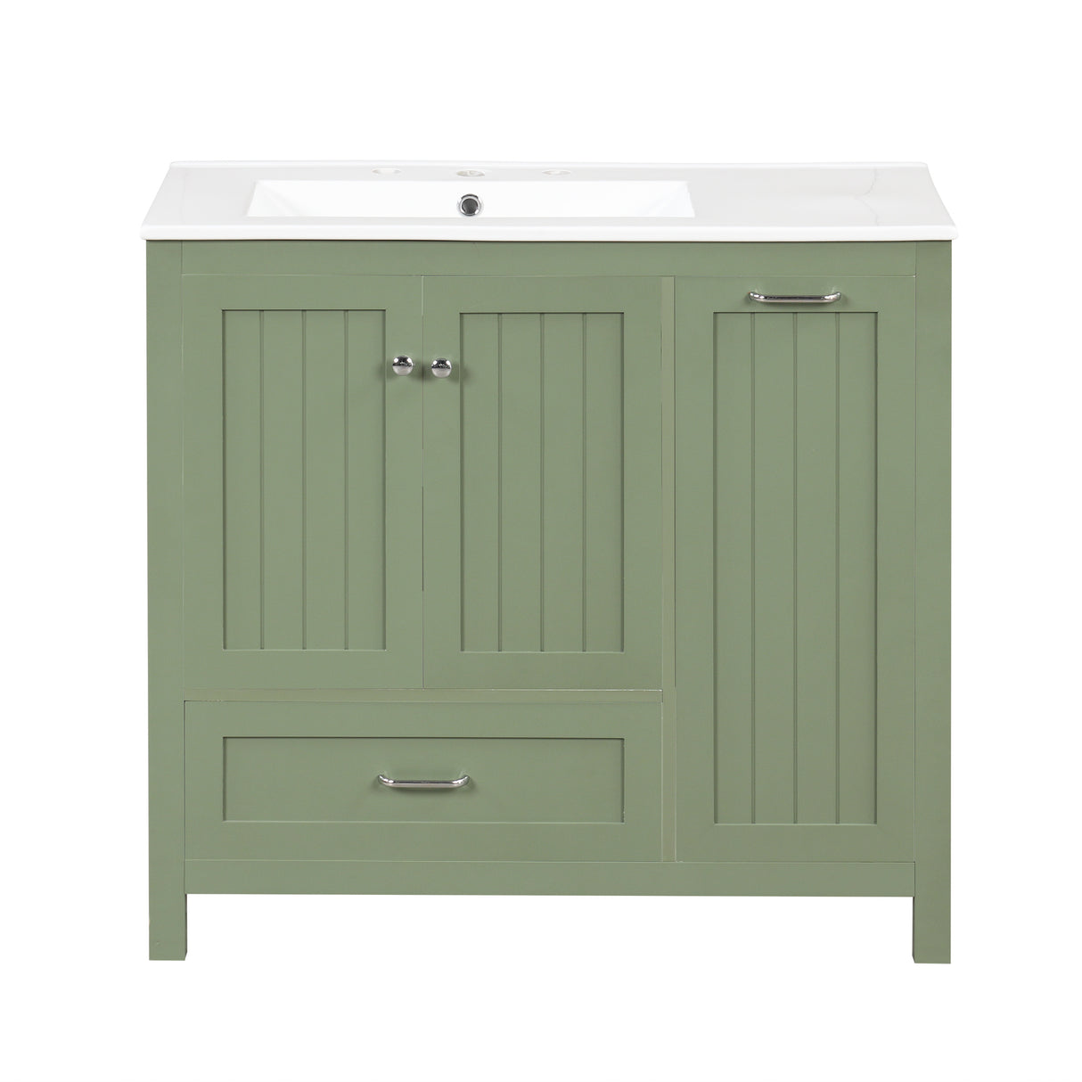 36 inch bathroom vanity with sink, one double door cabinet one large drawer and one flip drawer solid wood and MDF board, green - V.I.P Digital Presence